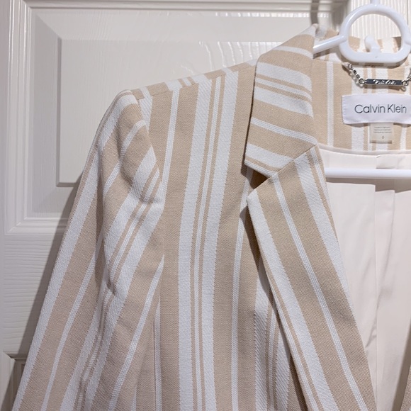 NWT Calvin Klein cotton blend jacket blazer striped tan/white women size 6 - Picture 4 of 10